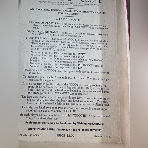 Original 1949 The Game of Cootie - Incomplete Set AS IS 75 years old - Picture 9 of 14